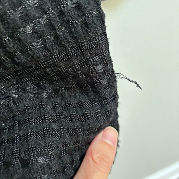 Escada VTG Wool Blend Fur Collar Cardigan Sweater Womens 38 Black Waffle Thermal - Picture 8 of 10